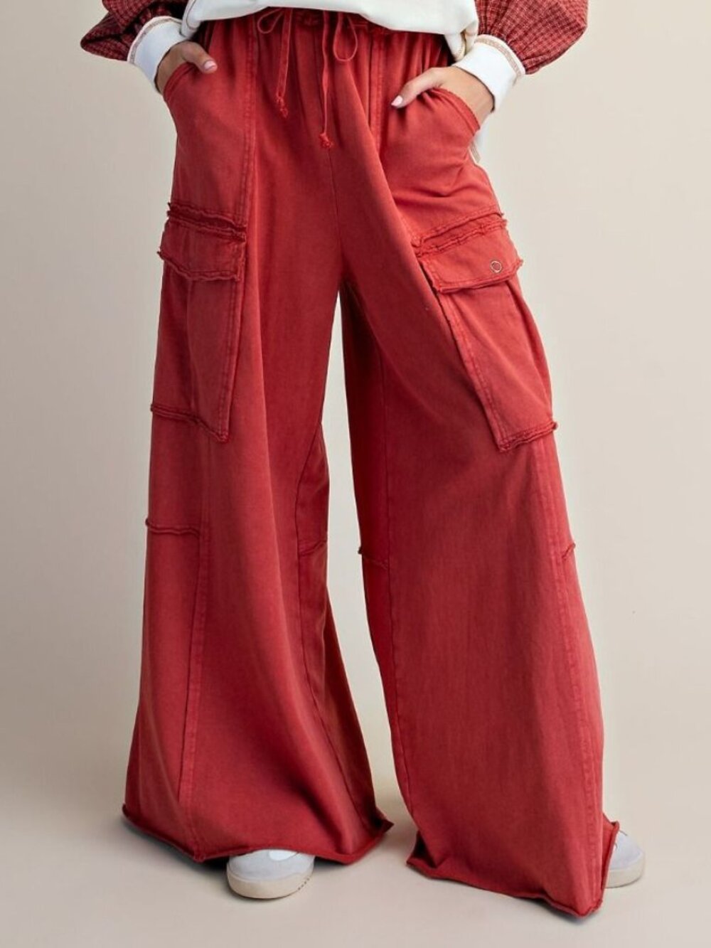 ETA - 10/5 - EASEL Boho Red Mineral Washed Terry Pants - Picture 1 of 4